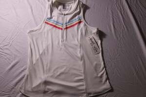 Lucky in Love Women's Pink and Blue Chevron Stripe 1/4 Zip Sleeveless Tennis Tan